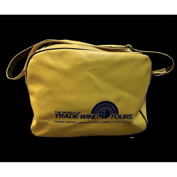 Trade Wind Tours‎ Yellow Vinyl Carry On  70's World Travel Bag Vintage (t65) - Picture 1 of 4